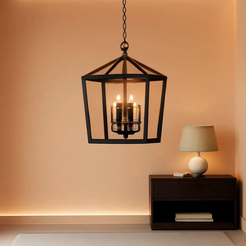 Rustic Black Lantern Chandelier 4 Light Fixture For Kitchen from PriceLows™