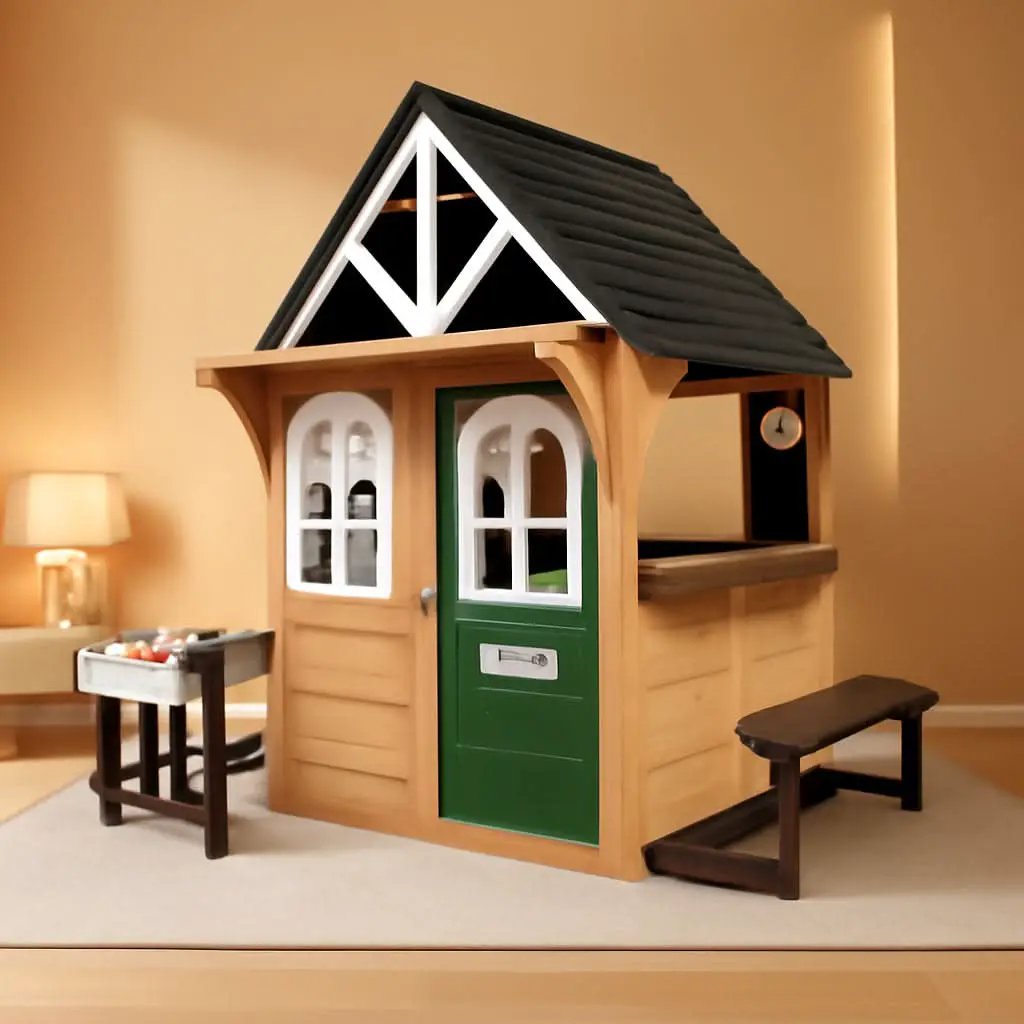 Cedar Gray Weather proof Kids Playhouse With Doorbell from PriceLows™