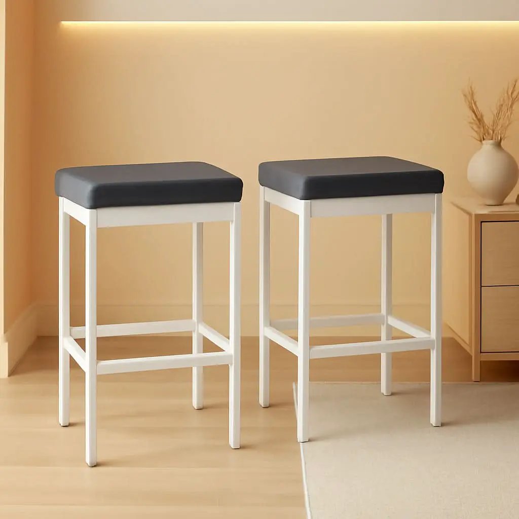 Bar Stools Set Of 2 24.8 Inch Upholstered White Gray from PriceLows™