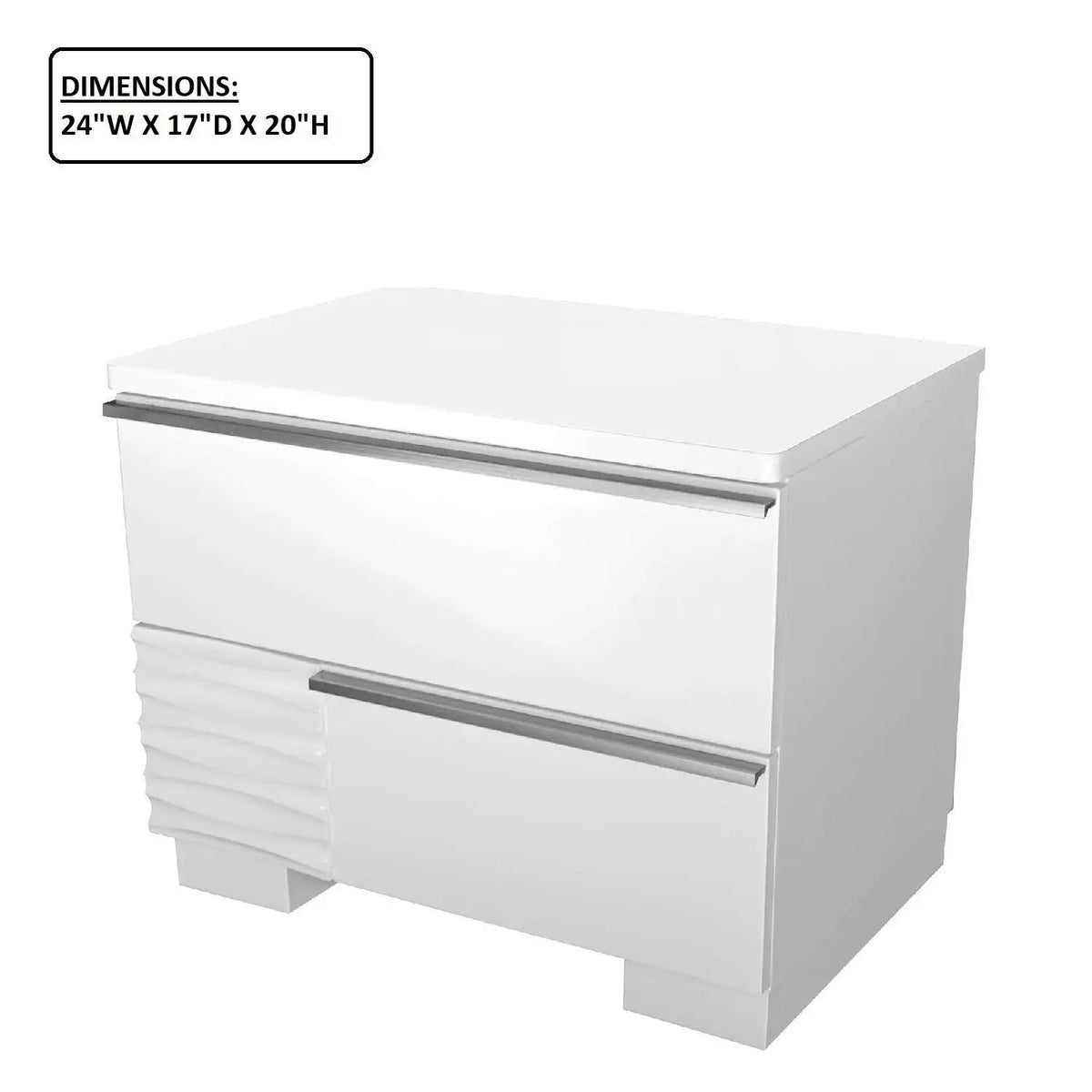 2 Drawer Nightstand | High Gloss White Finish | Contemporary Decor