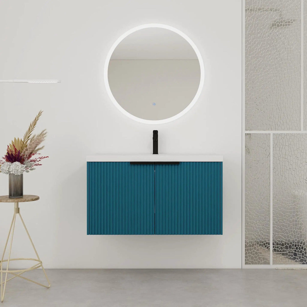 Contemporary Wall Mounted Bathroom Vanity With Resin Double Sink | 6 Pieces | Metal & Plywood | Bathroom