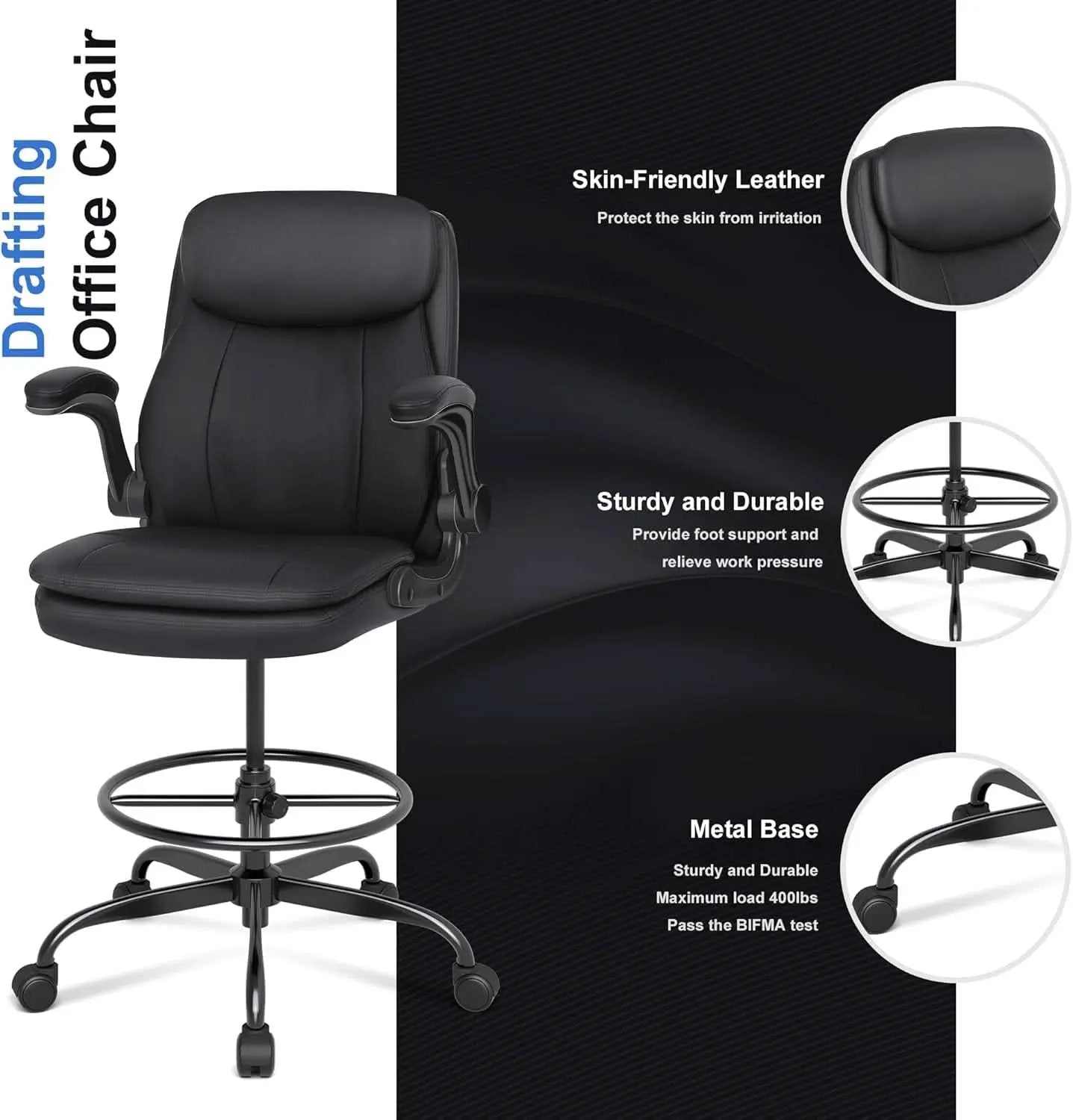 Adjustable Height Leather Drafting Chair For Standing Desk from PriceLows™
