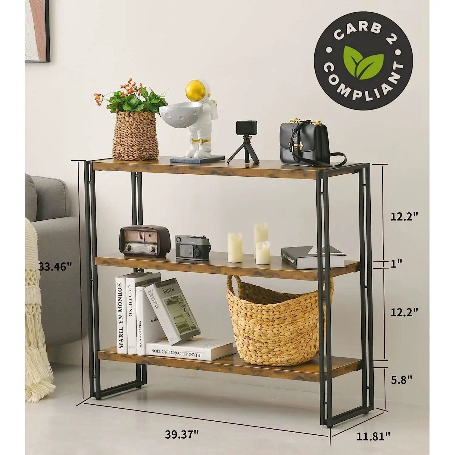 Rustic Three Tier Bookcase With Easy Assembly Home Office from PriceLows™