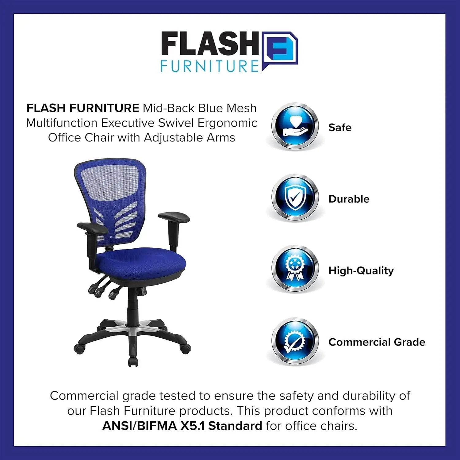 Ergonomic Mesh Office Chair Blue With Adjustable Lumbar from PriceLows™