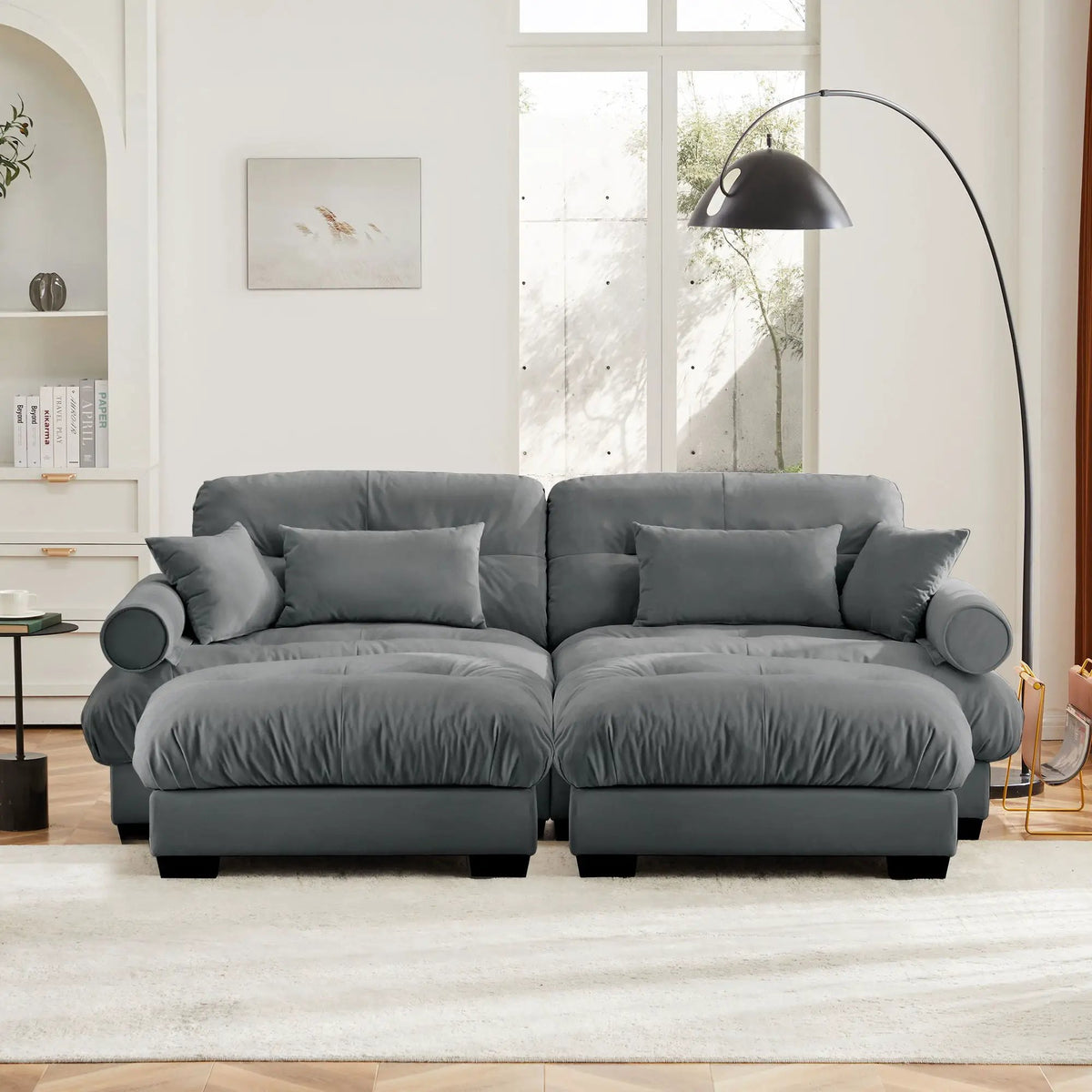 Modular Sectional Sofa | Deep Comfort Cushions | Vintage Fabric Ottoman