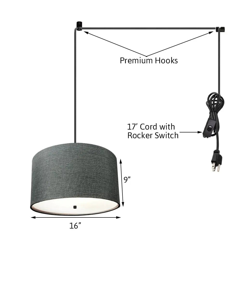 Swag Plug In Pendant | 2 Light | Granite Gray With Diffuser | 18 W Width