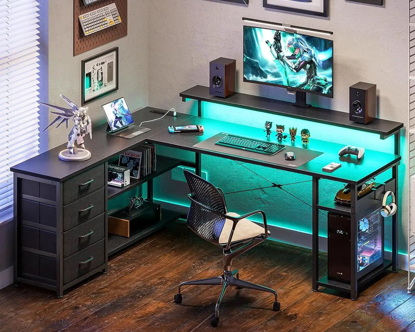 61 Inch L Shaped Desk With Power Outlets For Home Office from PriceLows™