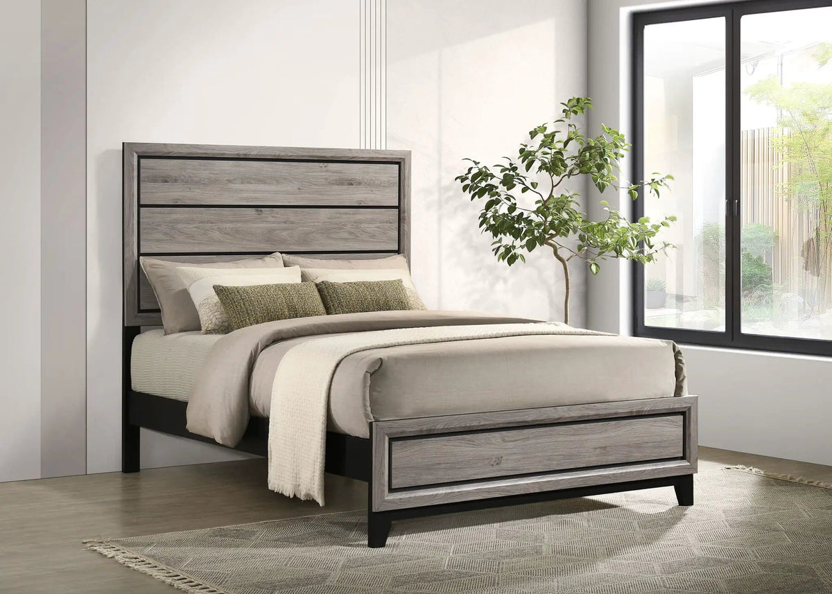 Valen Wood Full Panel Bed Light | 57.25 x 78.75 x 56.25 in | Rubberwood & Engineered Wood | Taupe