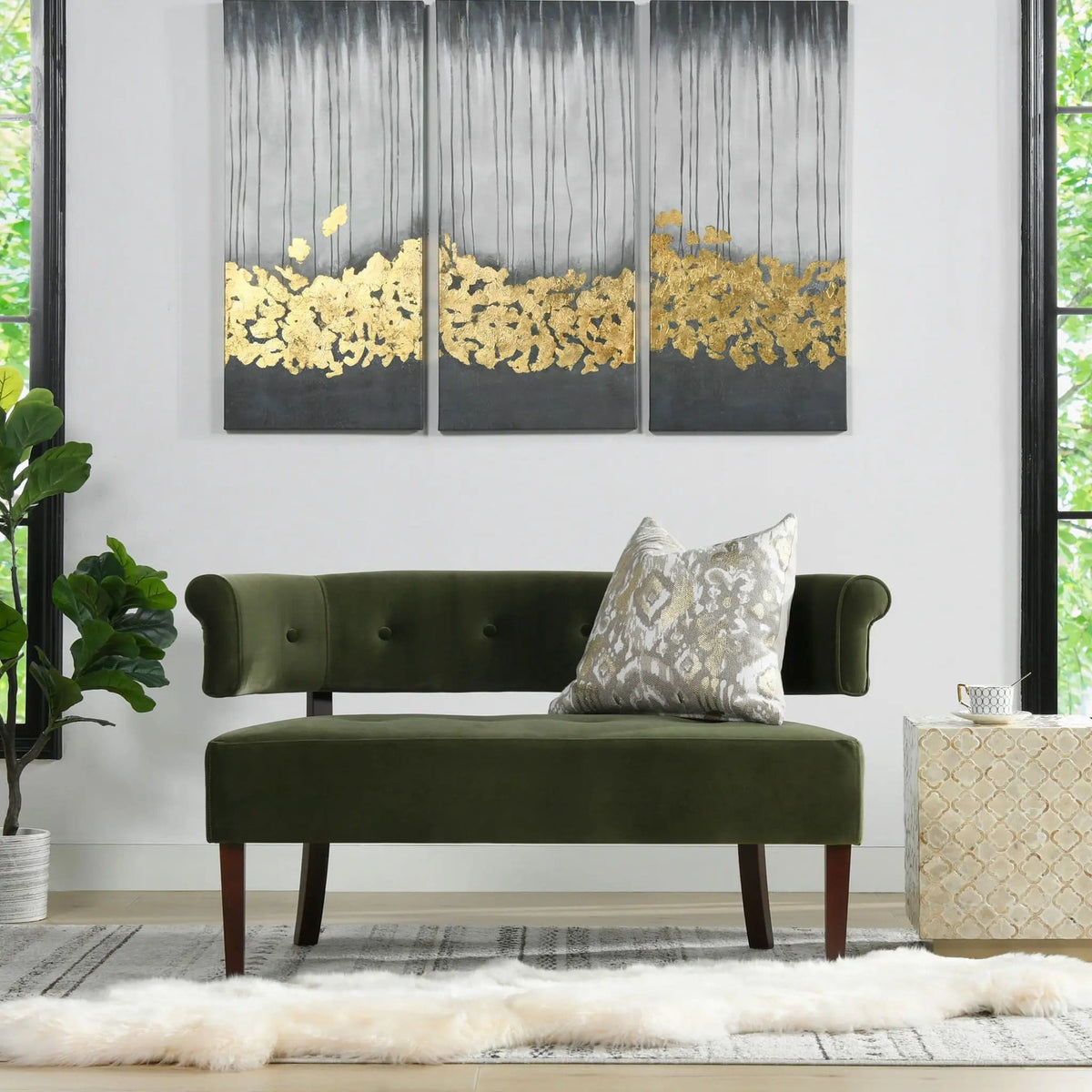 Jared Versatile Roll Arm Tufted Bench Settee | 2 Pieces | Fabric & Plywood | Home