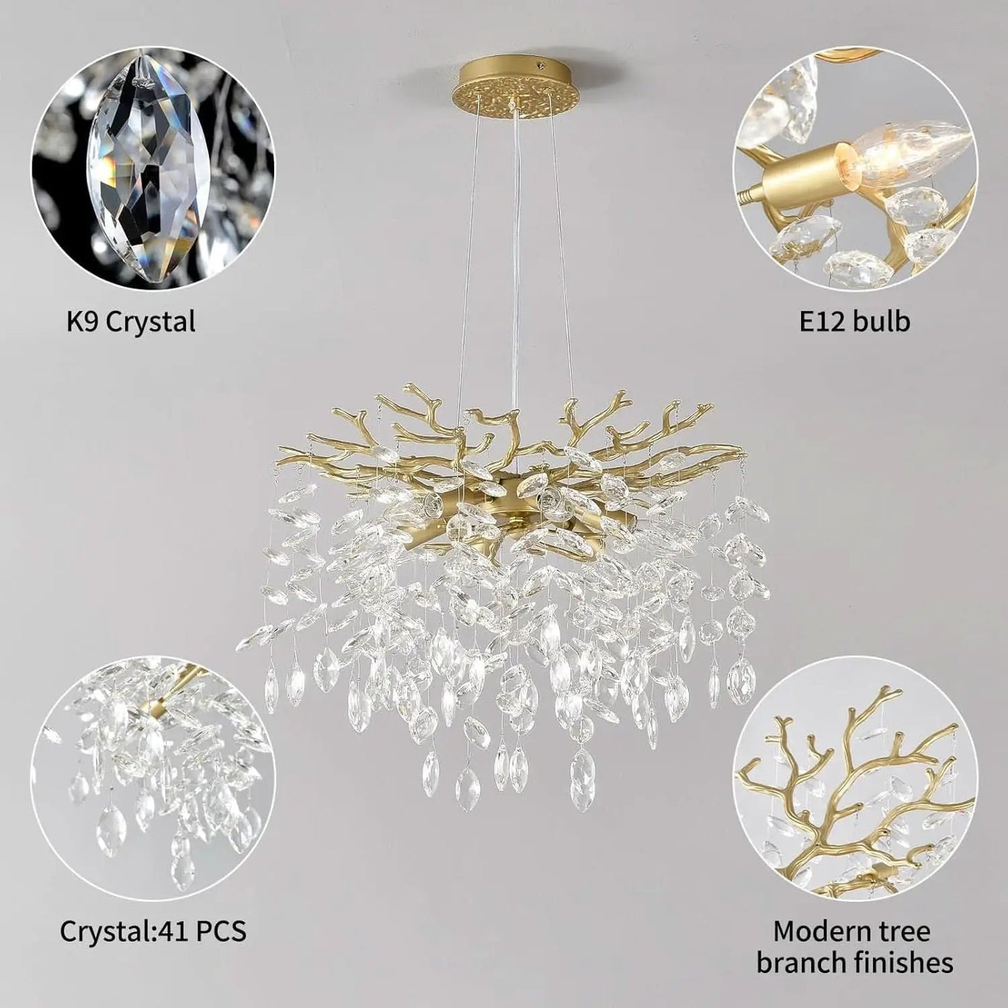 Gold Crystal Tree Branch Chandelier 18 Inch K9 Crystals from PriceLows™