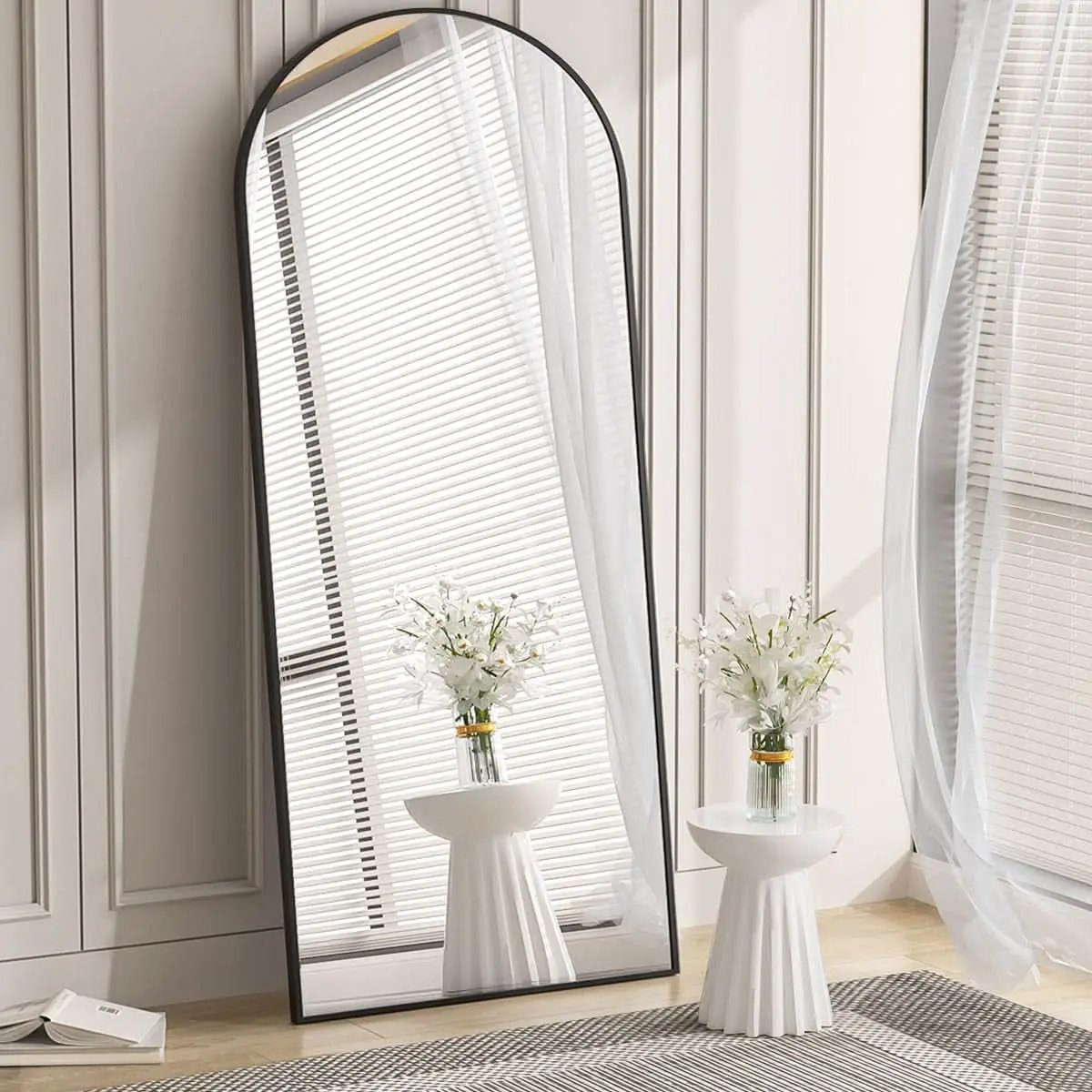 30x71 Inch Arched Full Length Mirror Black Aluminum Frame from PriceLows™