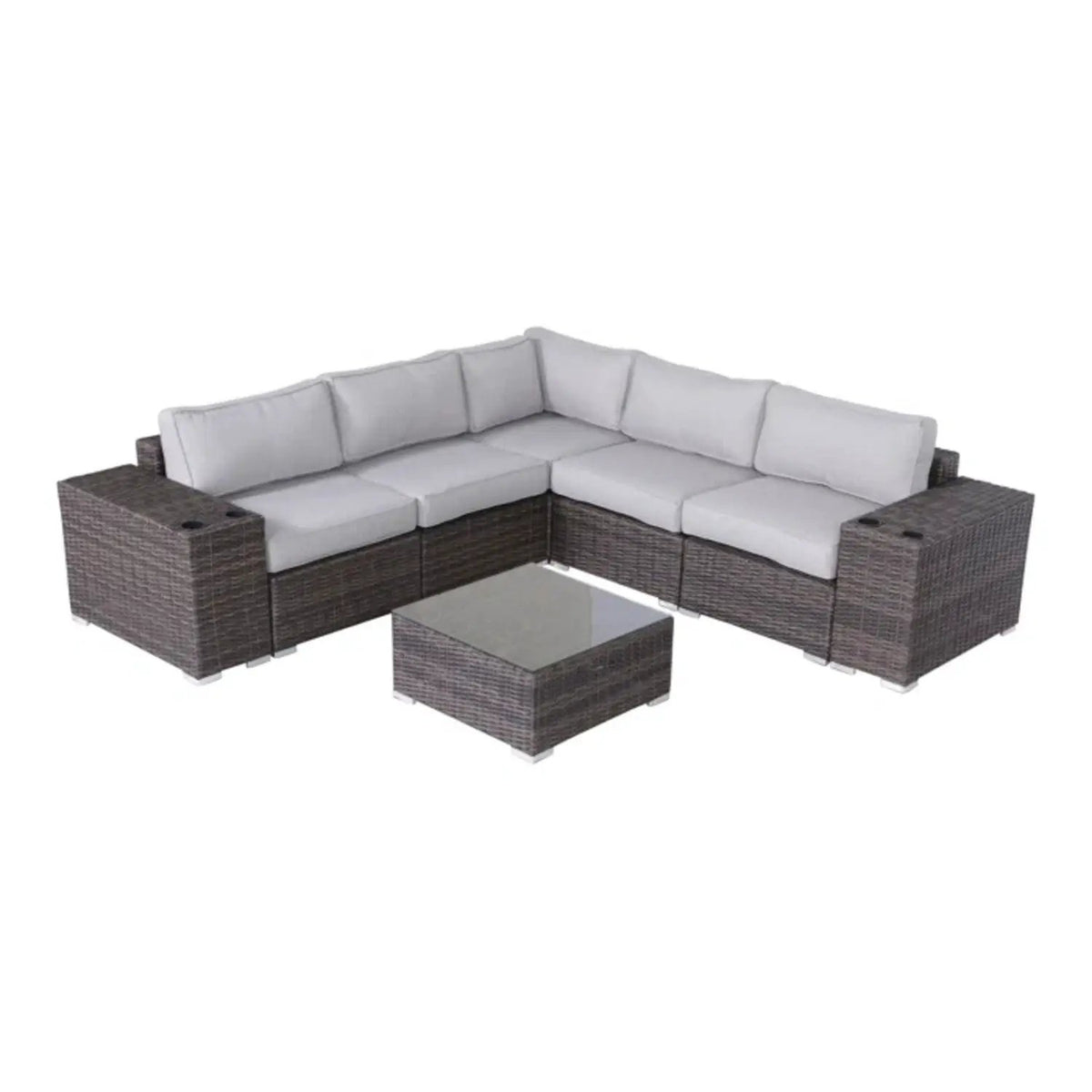 Patio Rattan Sectional Set | Half-Round HDPE Wicker | Rustproof Aluminum Frame | Fully Assembled