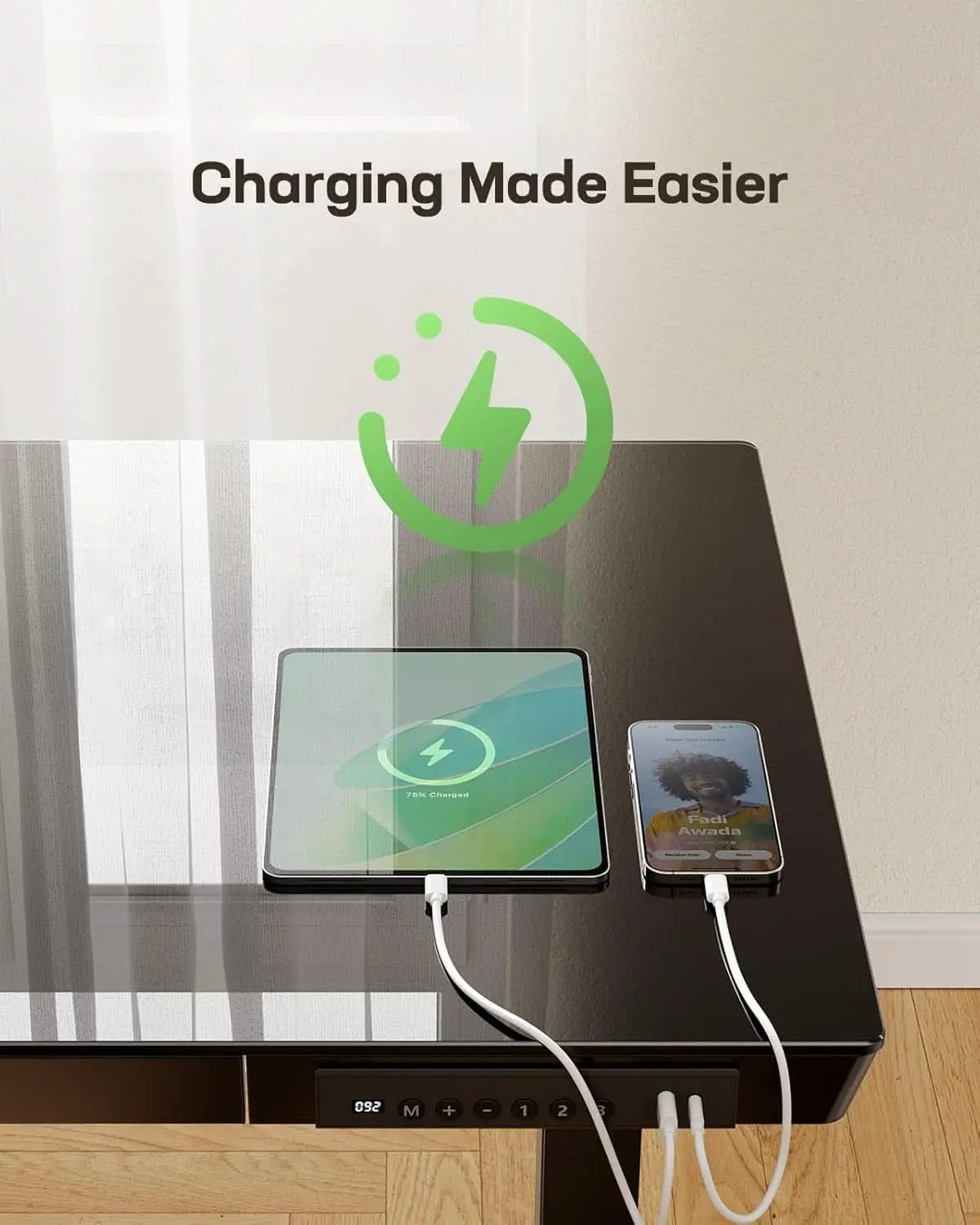 48 Inch Glass Electric Standing Desk With USB Charging from PriceLows™
