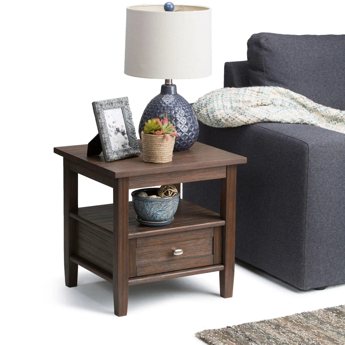 Warm Shaker End Table | 20 x 18.1 x 19.7 in | Solid Wood & Metal | Living Room