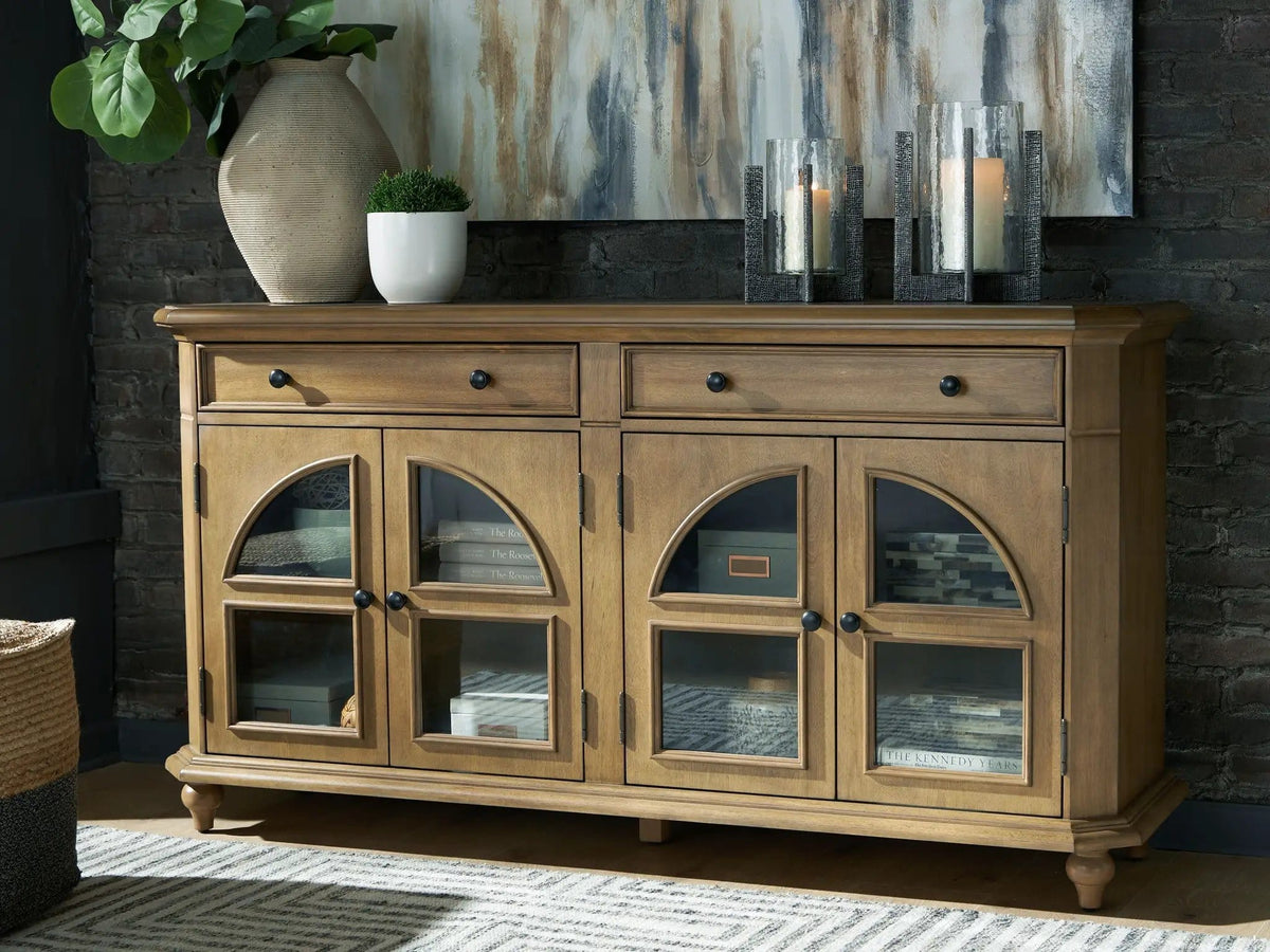 Barlomore Accent Cabinet | 68 x 18 x 36 in | Engineered Wood & Glass | Brown