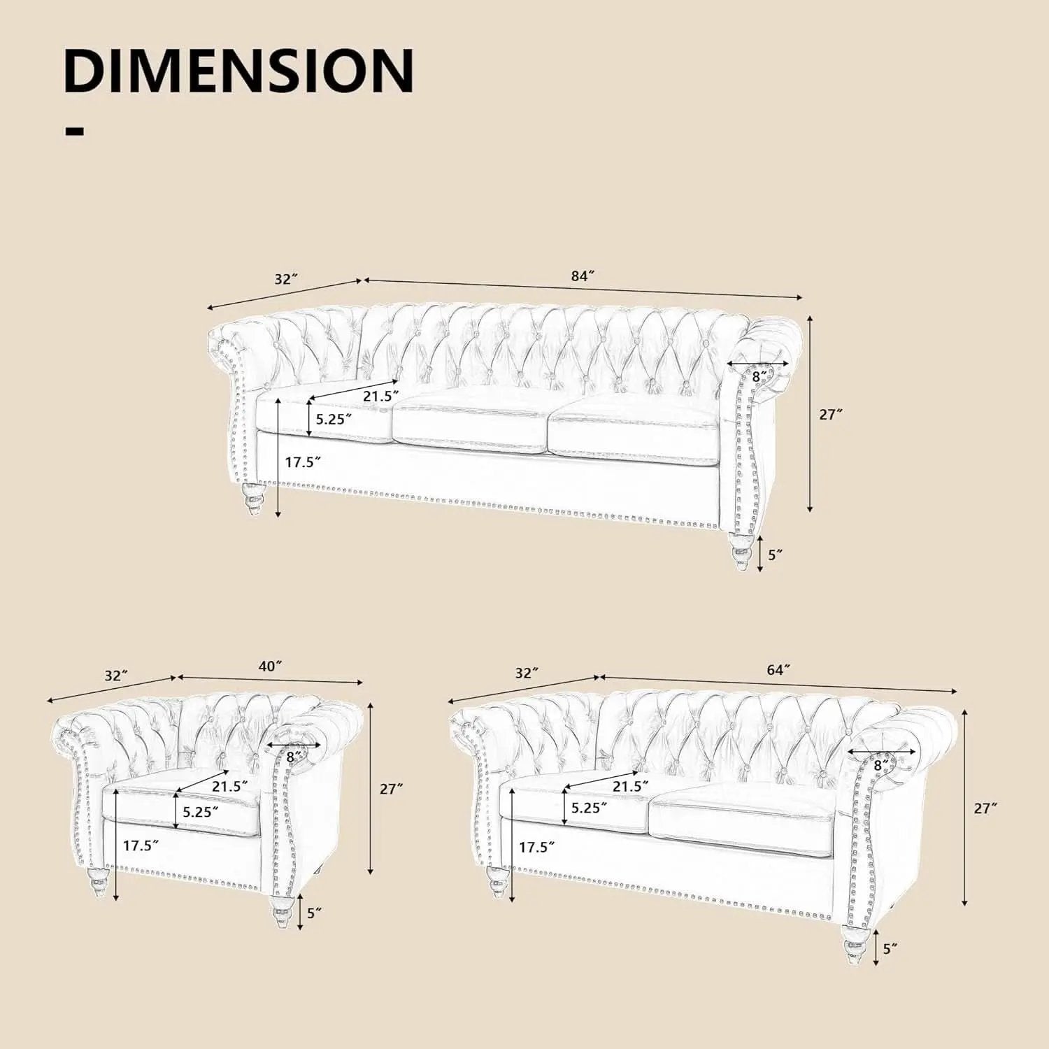 Beige Velvet 3 Piece Living Room Set With Chesterfield Sectional Sofa And Loveseat from PriceLows™