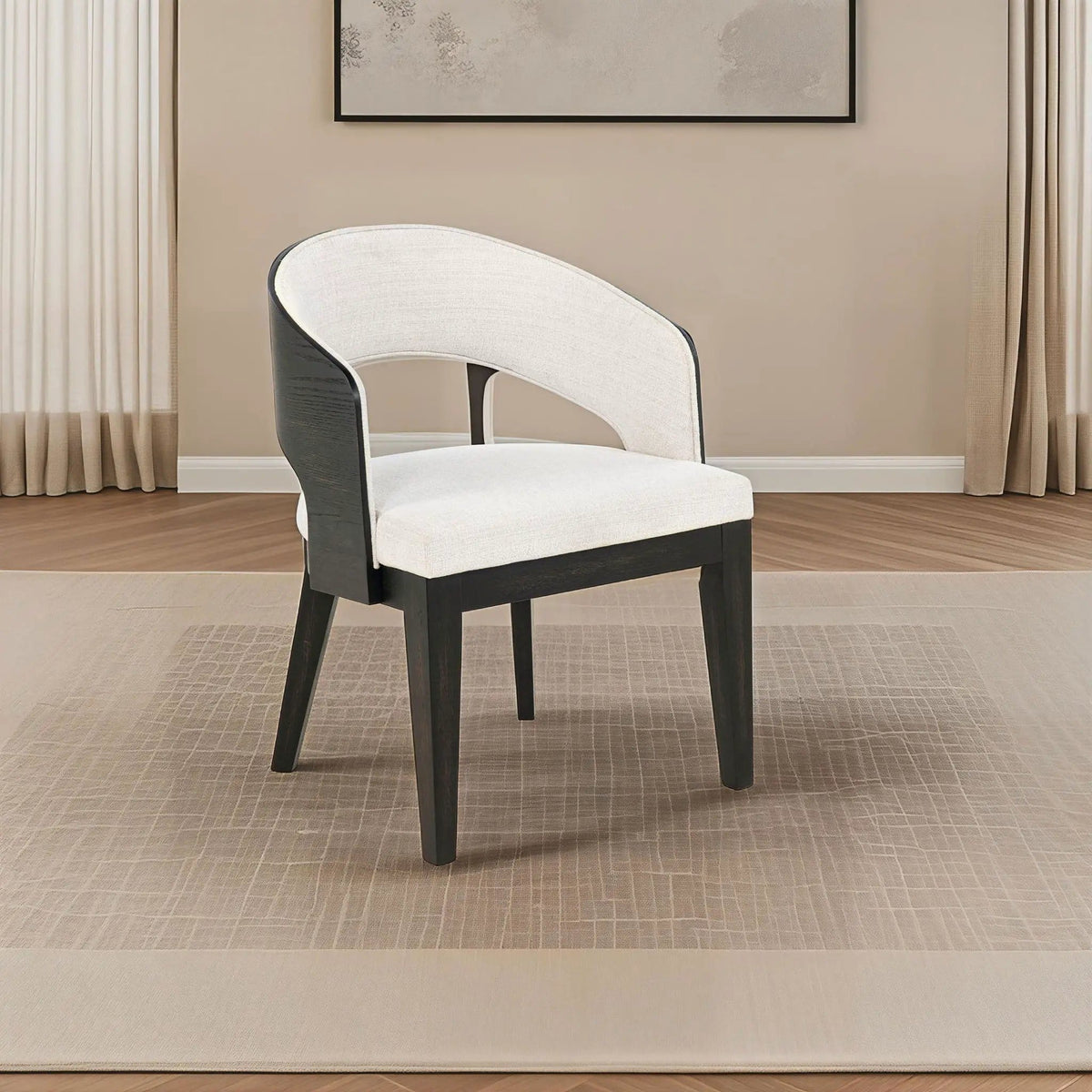Leandro Upholstered Dining Arm Chair Cream (Set of 2) | 24.5 x 21.25 x 32.25 in | Fabric | Dining Room