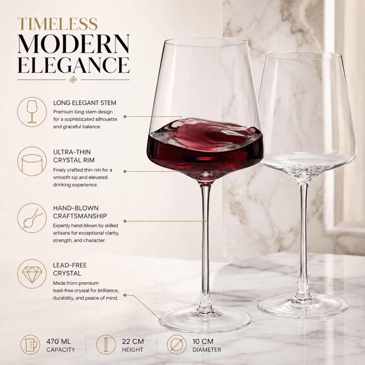 Classica Stemmed Wine Glassware | 16 oz | Set of 2 | Entertaining