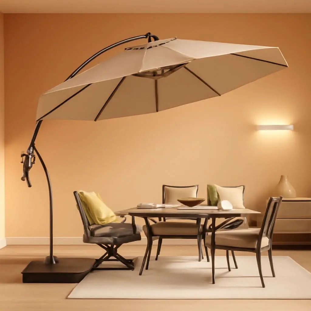 11ft Cantilever Umbrella With Base Champagne Aluminum Outdoor Patio Shade Durable Frame from PriceLows™