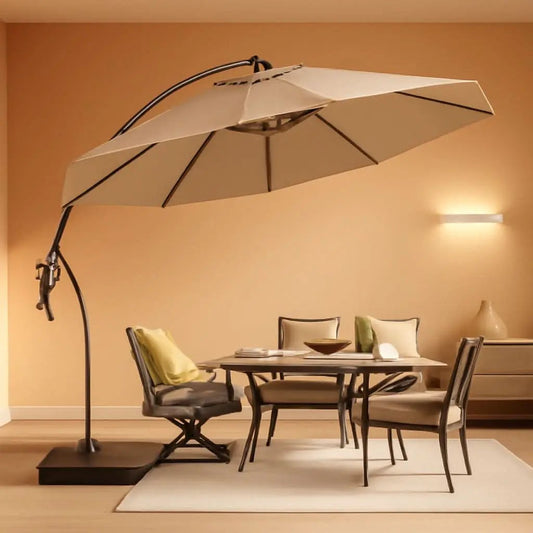 11ft Cantilever Umbrella With Base Champagne Aluminum Outdoor Patio Shade Durable Frame from PriceLows™