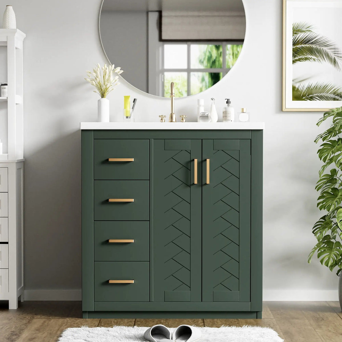 30 Inch Bathroom Vanity | 3 Drawers Soft Close | Solid Wood Ceramic Combo