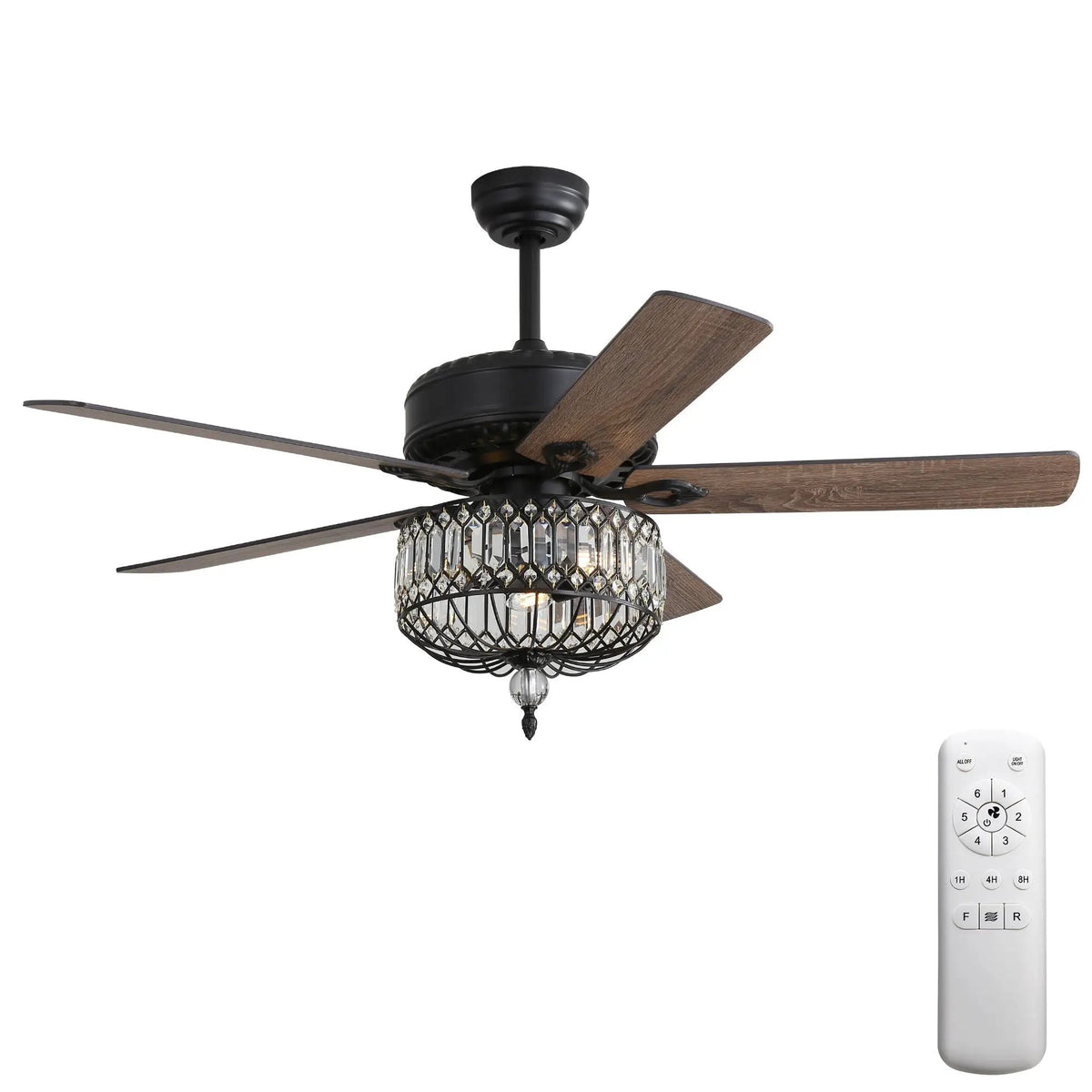 Crystal Lampshade Ceiling Fan | 5 Blades | DC Motor With 6 Speed Remote | 1 4 8 Hour Timer