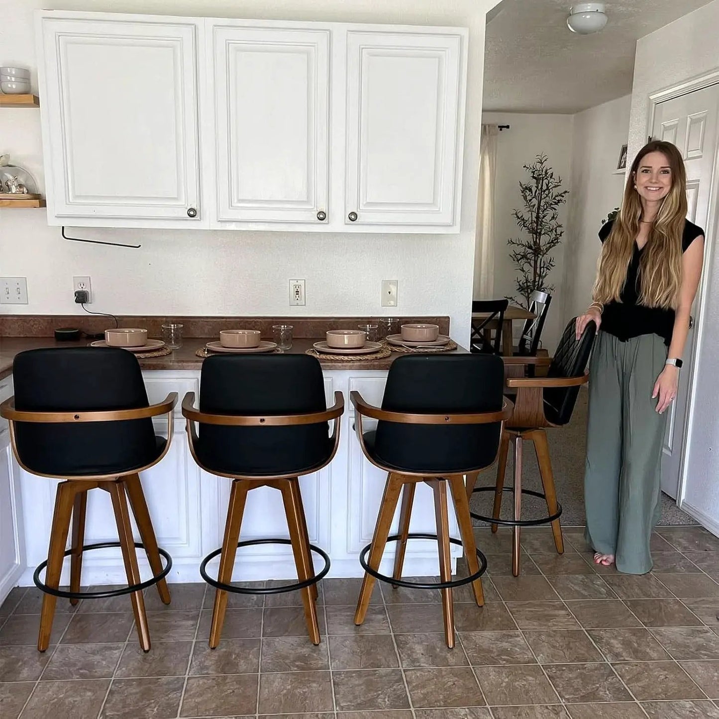 Set Of 2 Green Swivel Bar Height Stools For Kitchen Island from PriceLows™