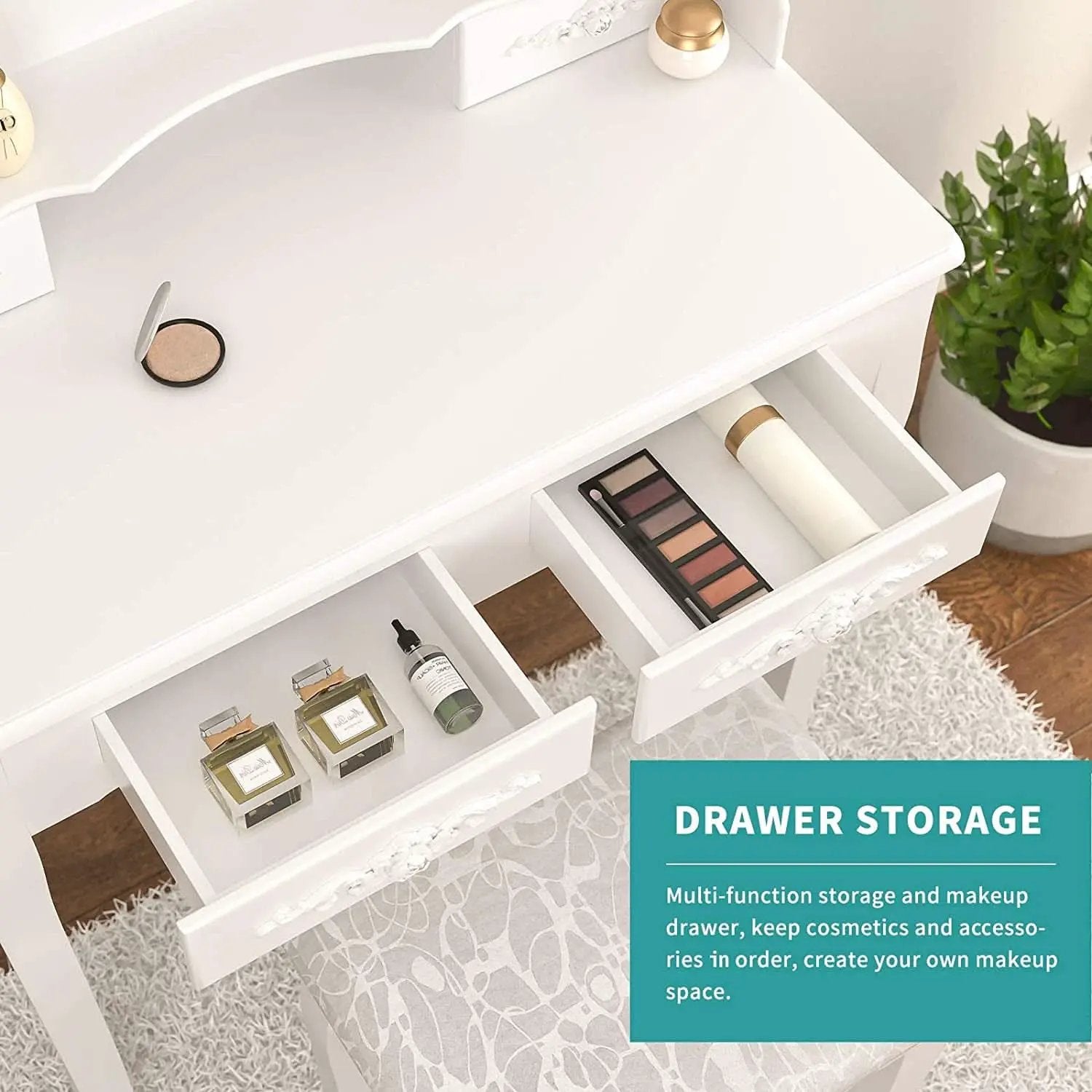 White Vanity Table Set With 360 Degree Rotating Mirror from PriceLows™