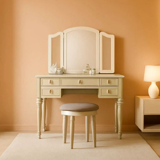 Silver St Croix Vanity Set With Tri Fold Mirror 5 Drawers from PriceLows™