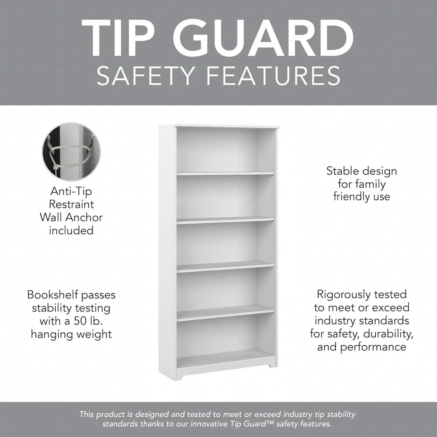 Bush Cabot White Tall Five Shelf Bookcase Unit With Adjustable Shelves from PriceLows™