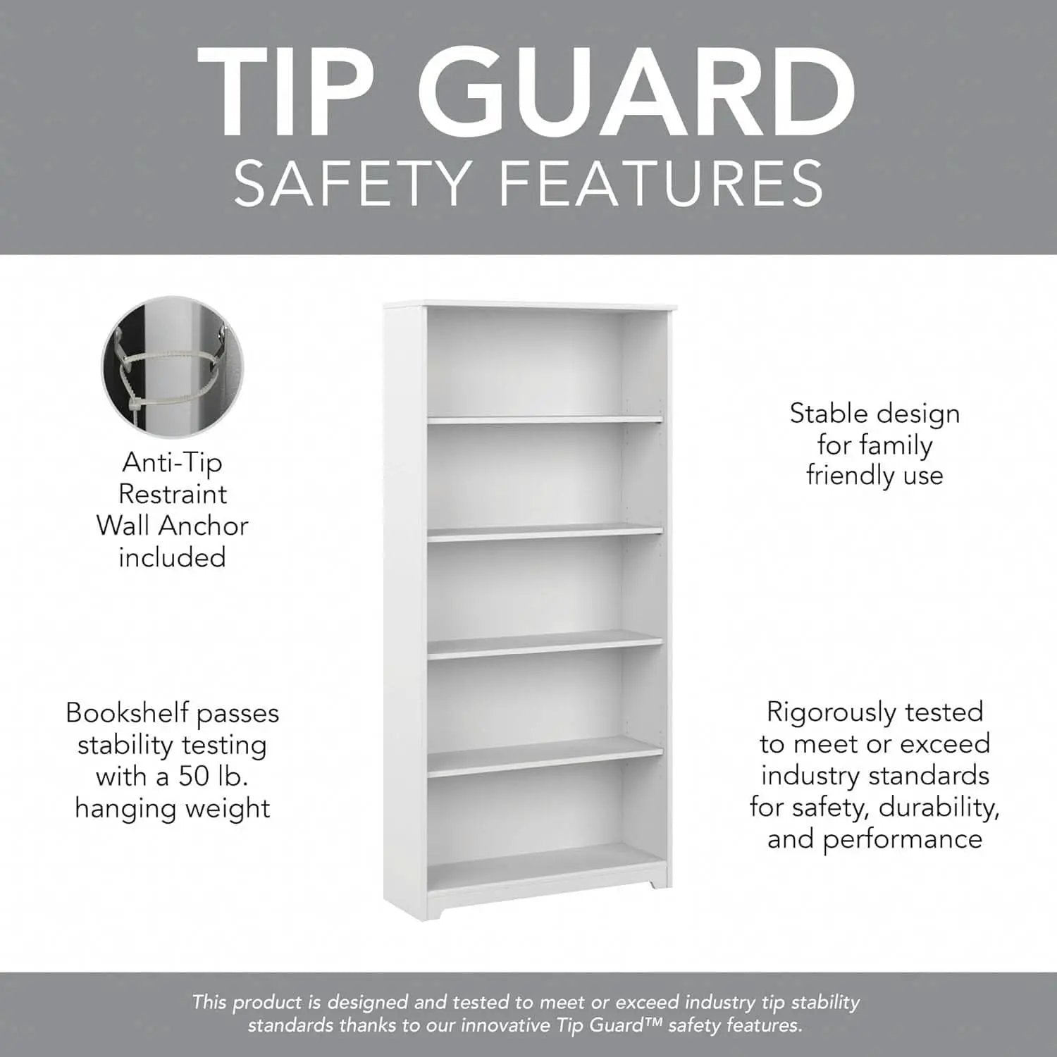 Bush Cabot White Tall Five Shelf Bookcase Unit With Adjustable Shelves from PriceLows™
