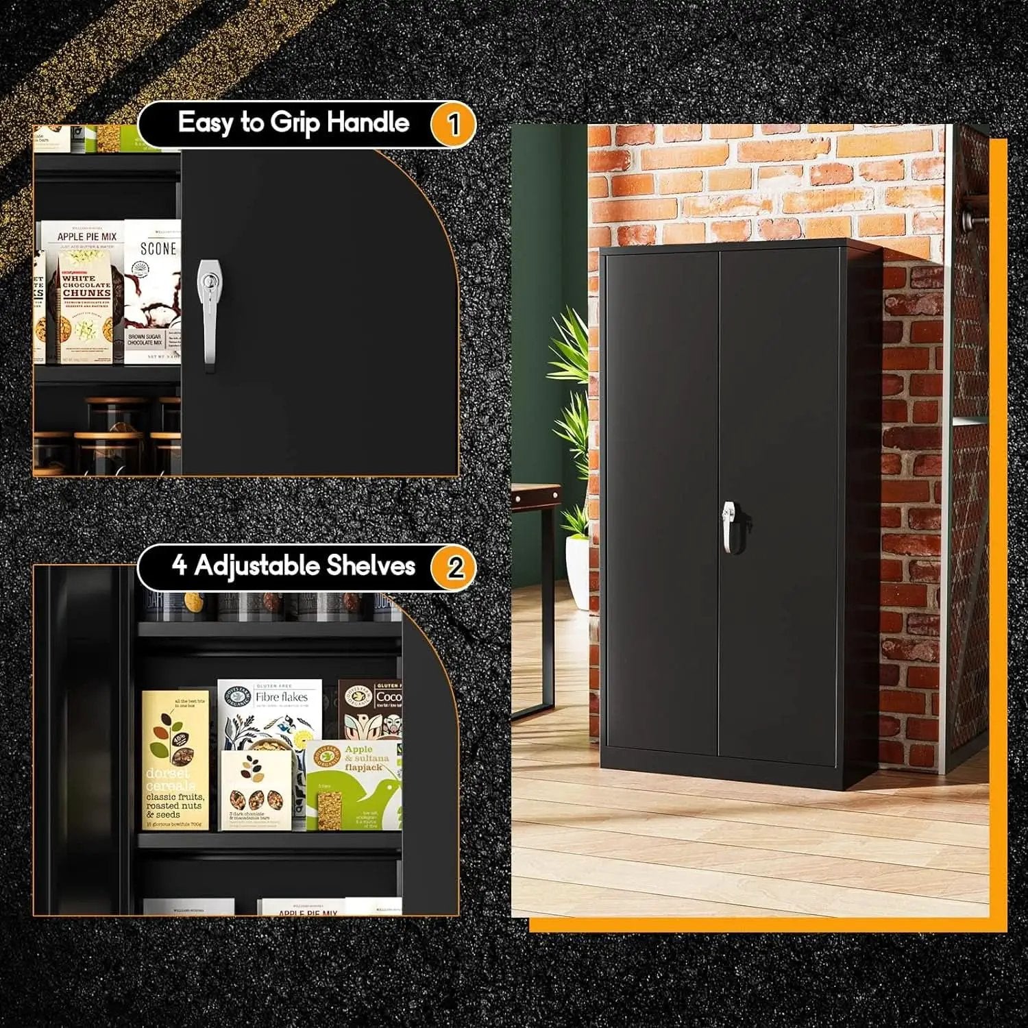 Black Metal Storage Cabinet With Lockable Shelves Heavy Duty from PriceLows™