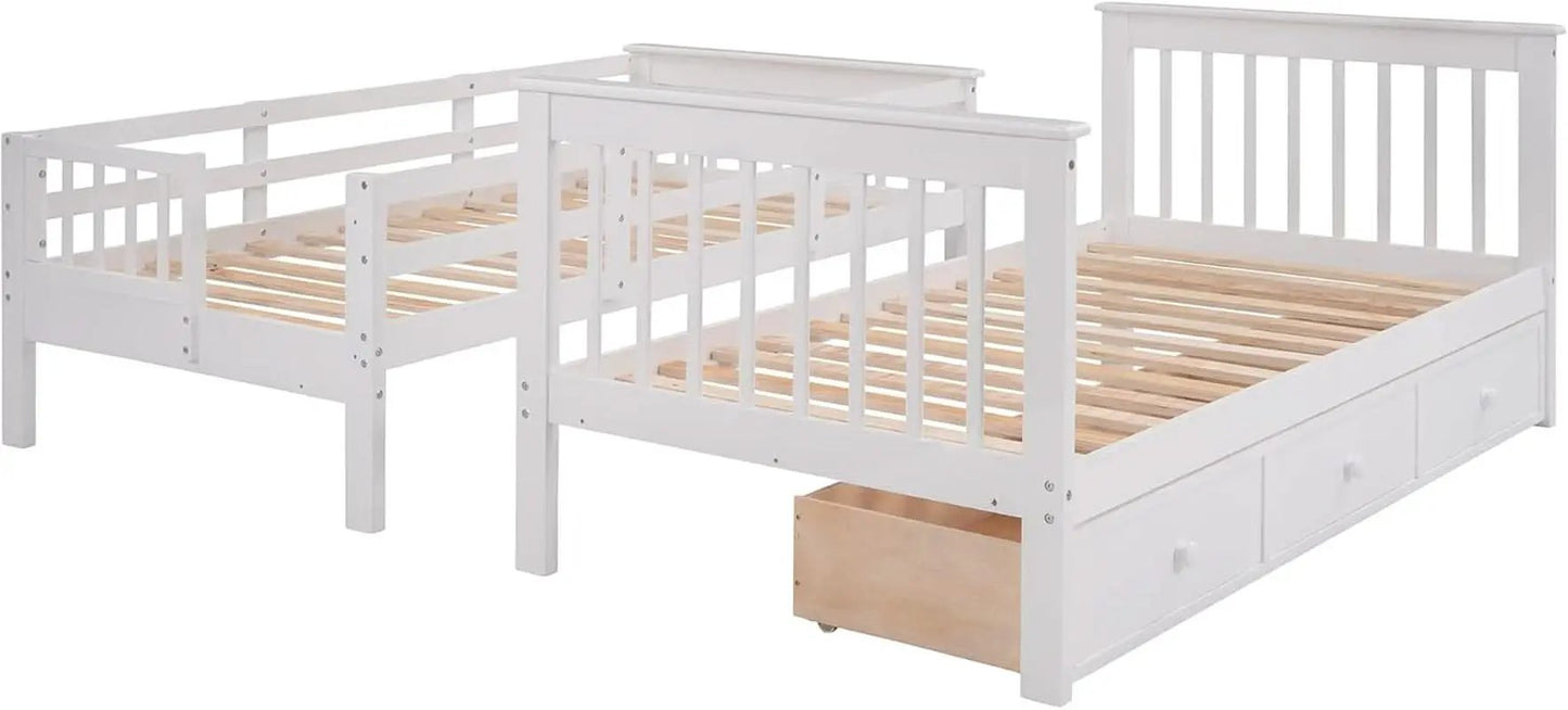 Twin Over Twin Bunk Bed With Stairs Guard Rail And Storage Drawers White from PriceLows™