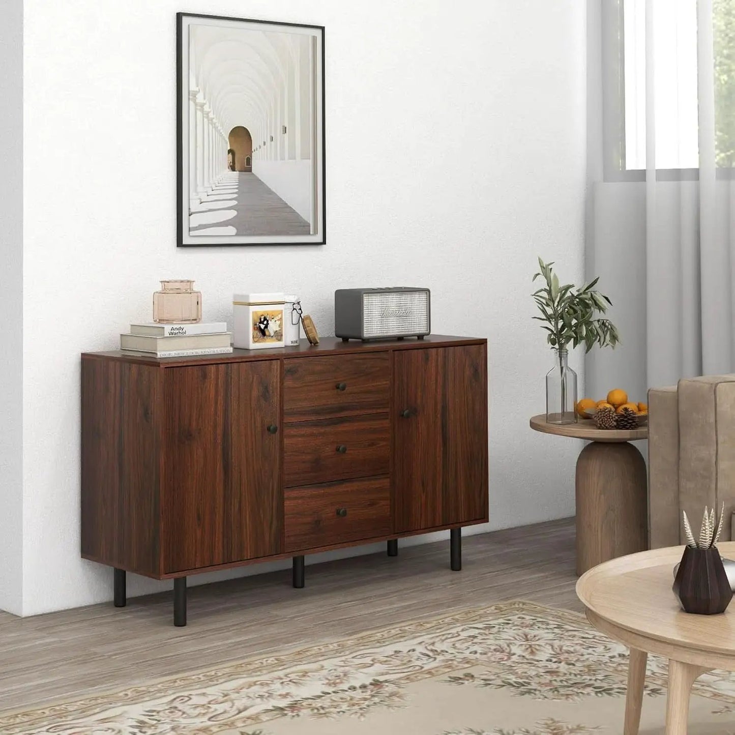 Rustic Brown Sideboard Buffet Cabinet With Three Drawers from PriceLows™