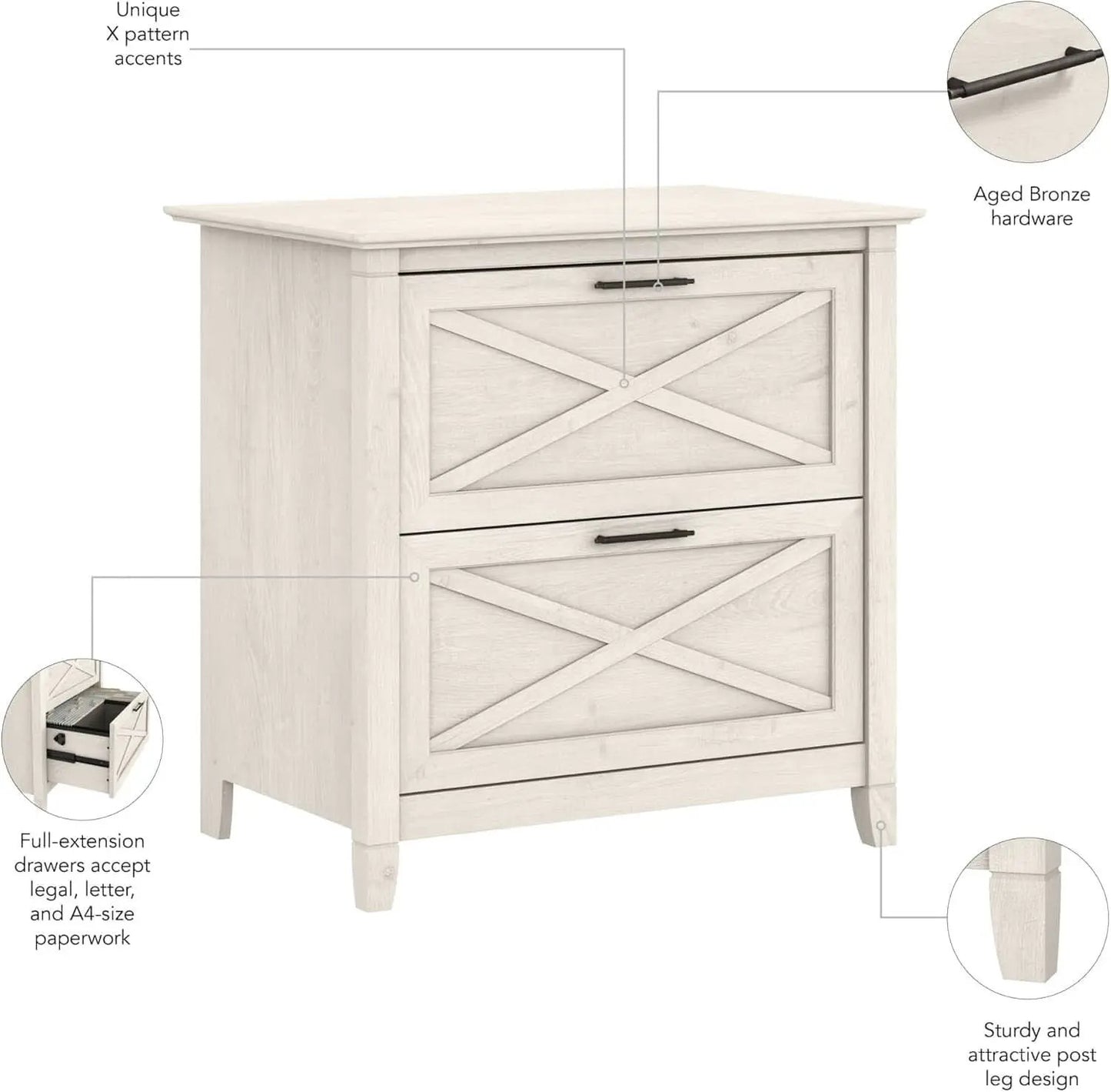 Key West 2 Drawer Lateral File Cabinet Linen White Oak from PriceLows™