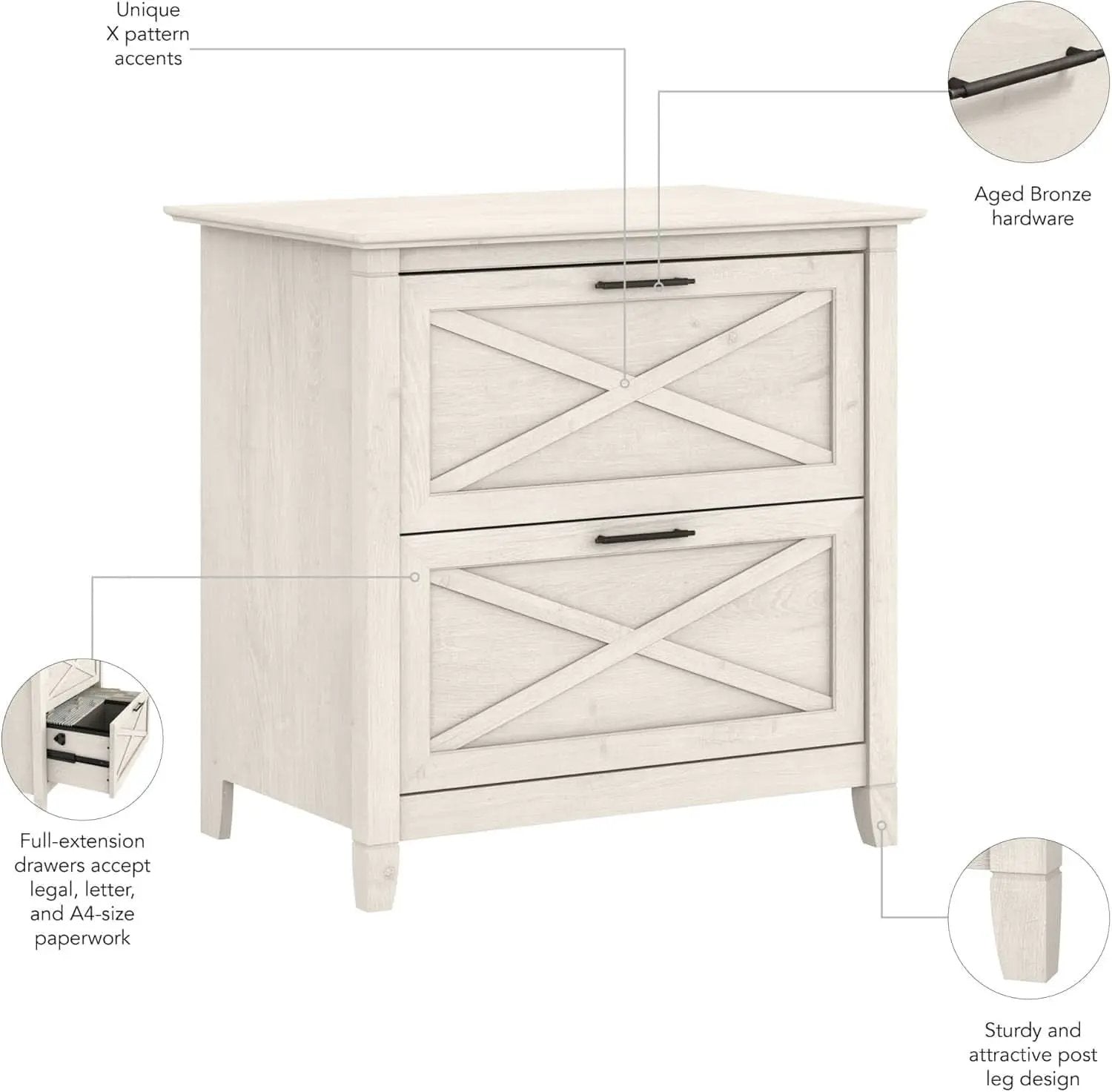 Key West 2 Drawer Lateral File Cabinet Linen White Oak from PriceLows™