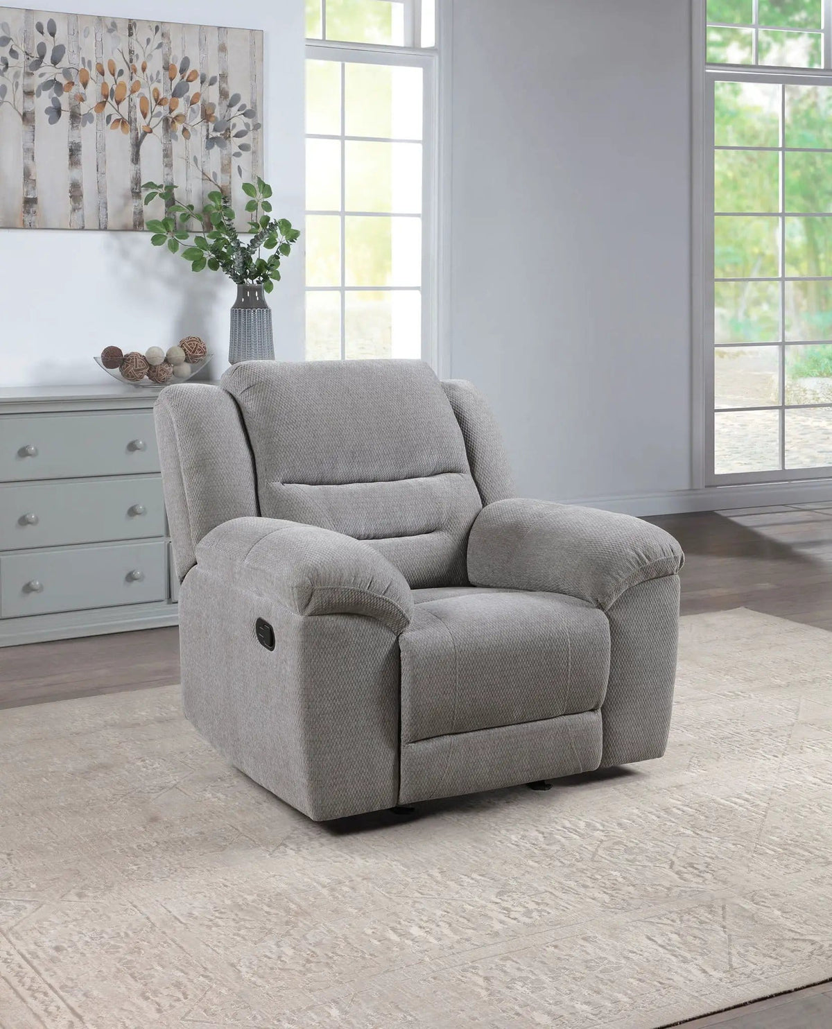 Gilson Chenille Upholstered Glider Recliner Chair | 43.75 x 40.5 x 41.75 in | Chenille & Metal | Grey