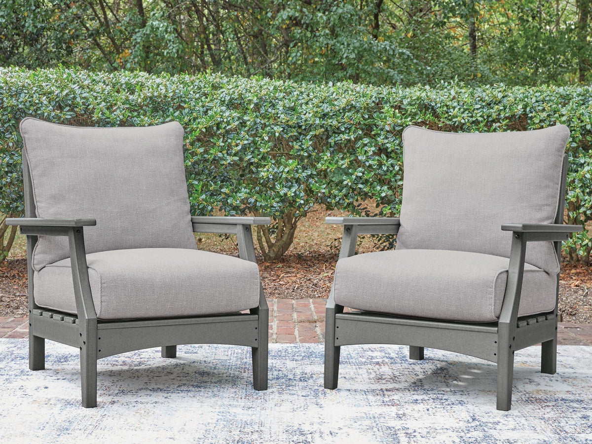 Cove Beach Lounge Chair With Cushion (Set of 2) | 29.75 x 34.13 x 36 in | Polyester & Fabric | Gray