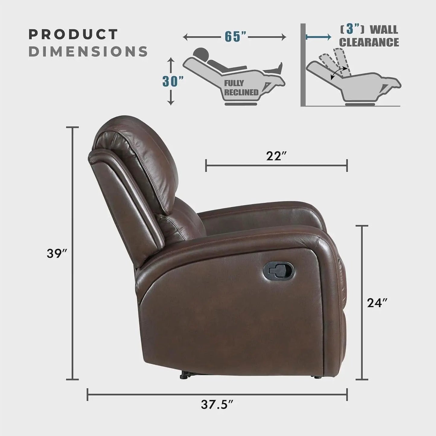 Manual Double Recliner Sofa Brown Leather Match Wall Hugger from PriceLows™