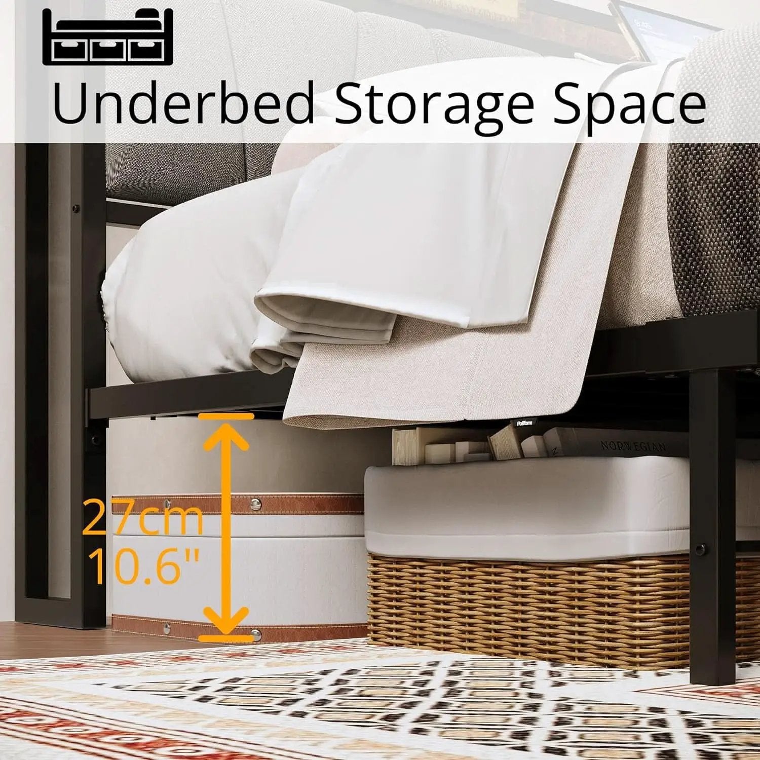 King Size Bed Frame With Storage Headboard And USB Charging Ports from PriceLows™