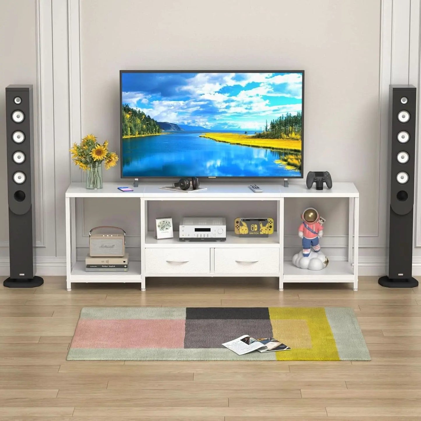 TV Stand For 55 To 65 Inch TV With Fabric Drawers Sturdy from PriceLows™