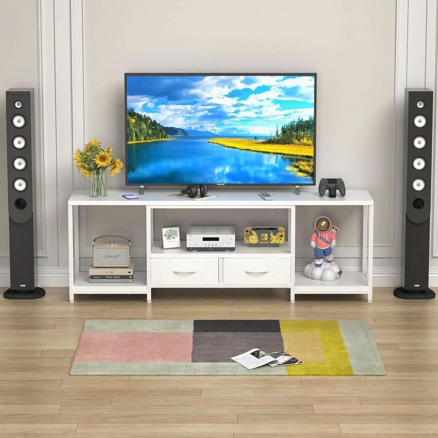 TV Stand For 55 To 65 Inch TV With Fabric Drawers Sturdy from PriceLows™