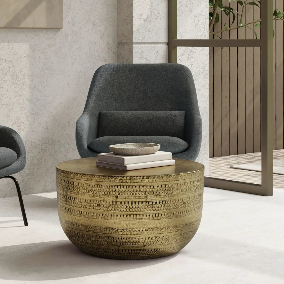 Johnsen Metal Coffee Table | Handcrafted | Large Round Shape | Distinctive Textured Detail