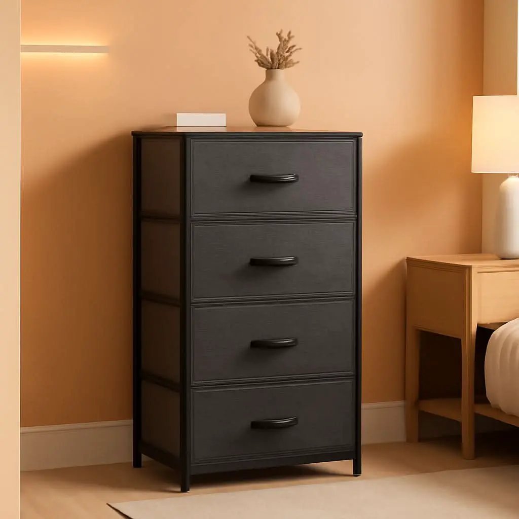 Storage Tower With Four Drawers Fabric Dresser Unit from PriceLows™