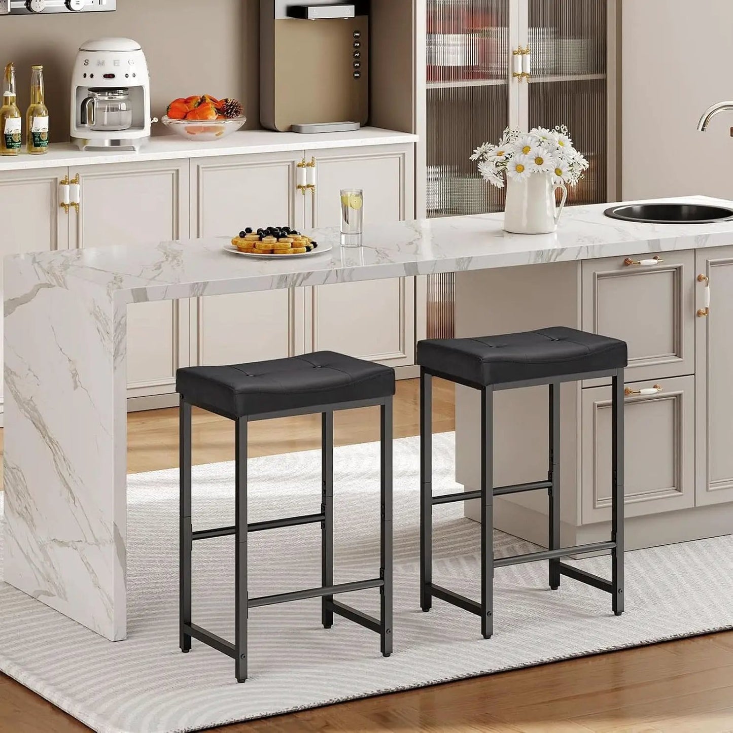Bar Stools 25 Inch Counter Height With PU Upholstery Black from PriceLows™