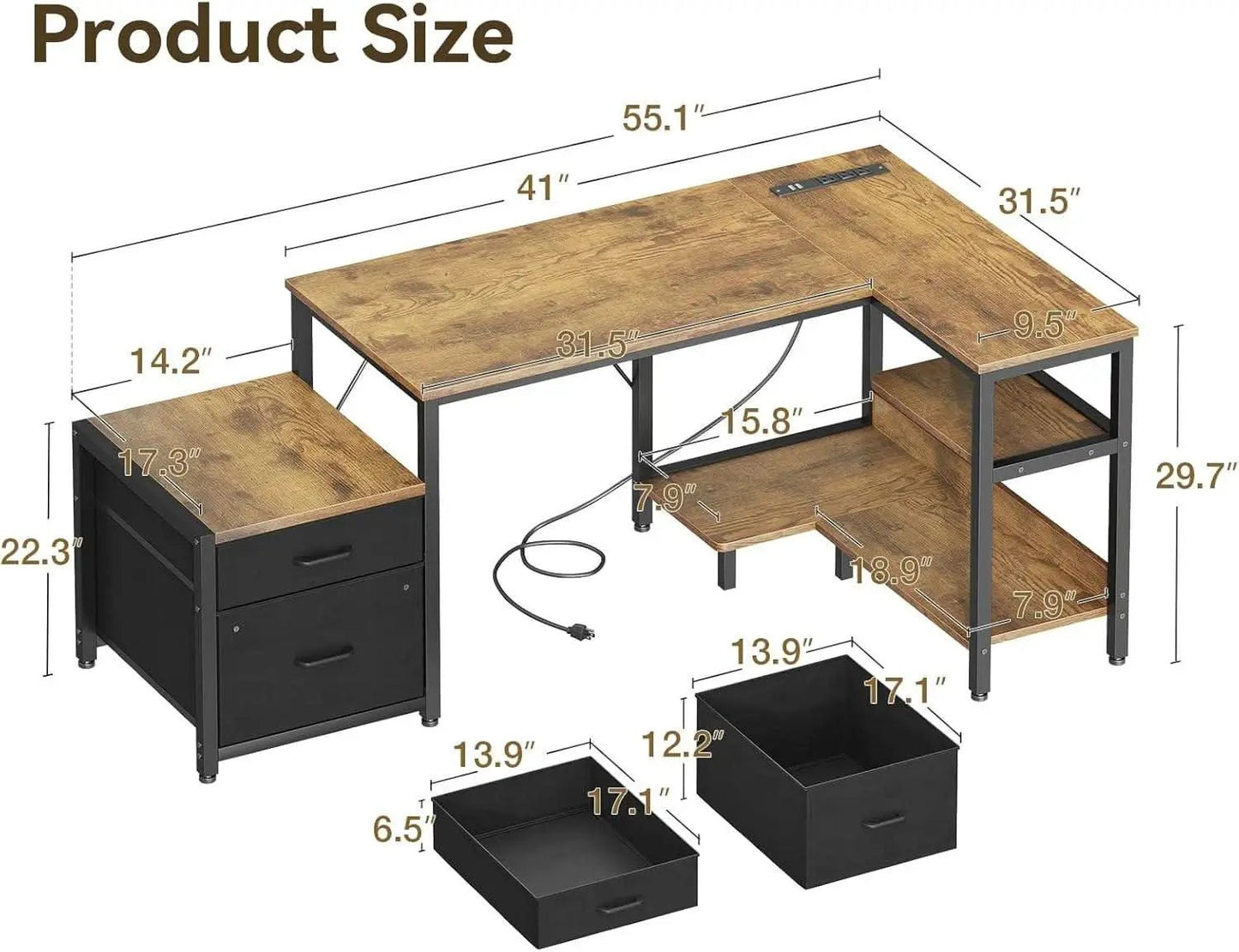 L Shaped Desk With Drawers Industrial Grade Cabinet from PriceLows™
