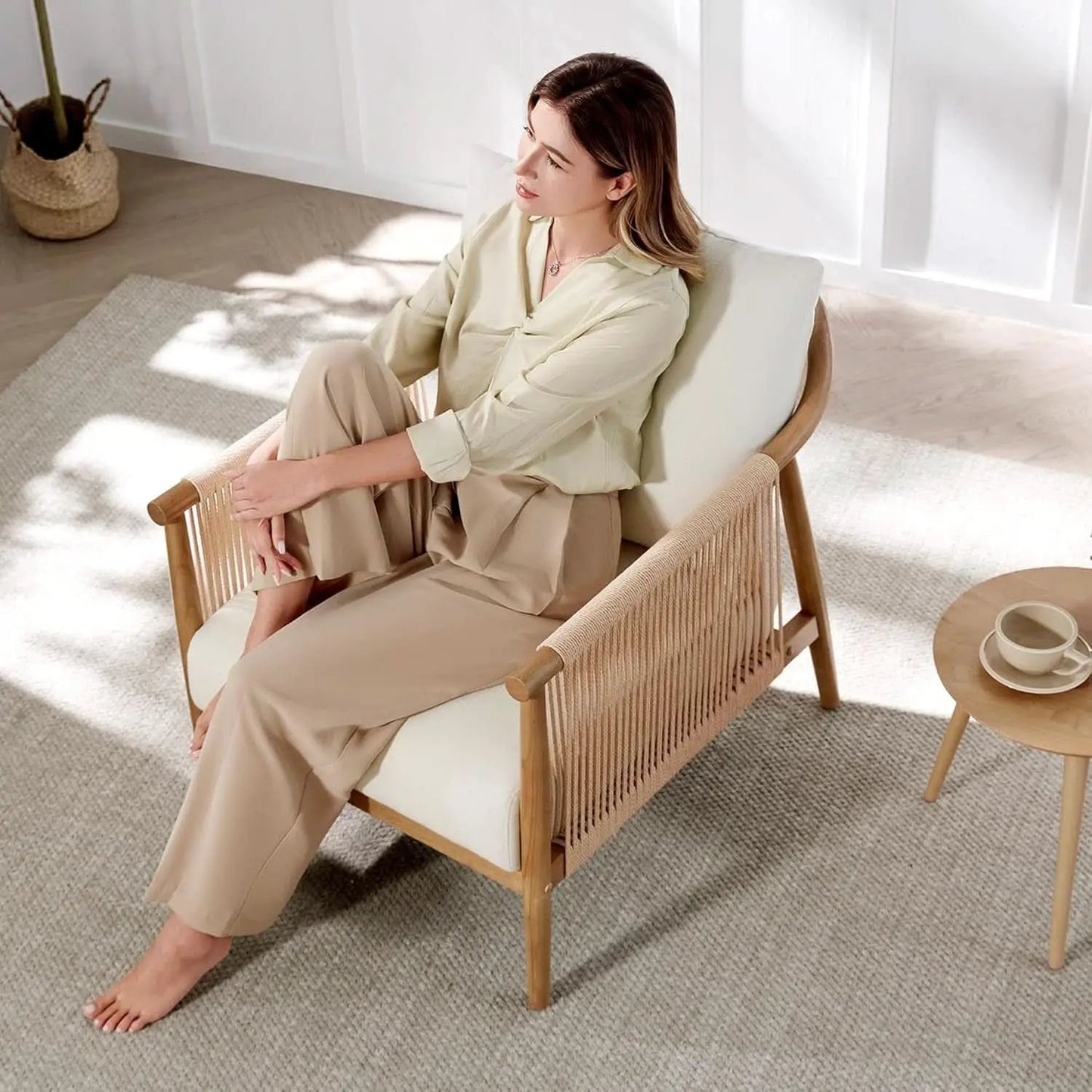 Cream Braided Accent Chairs Set Of 2 For Living Room from PriceLows™