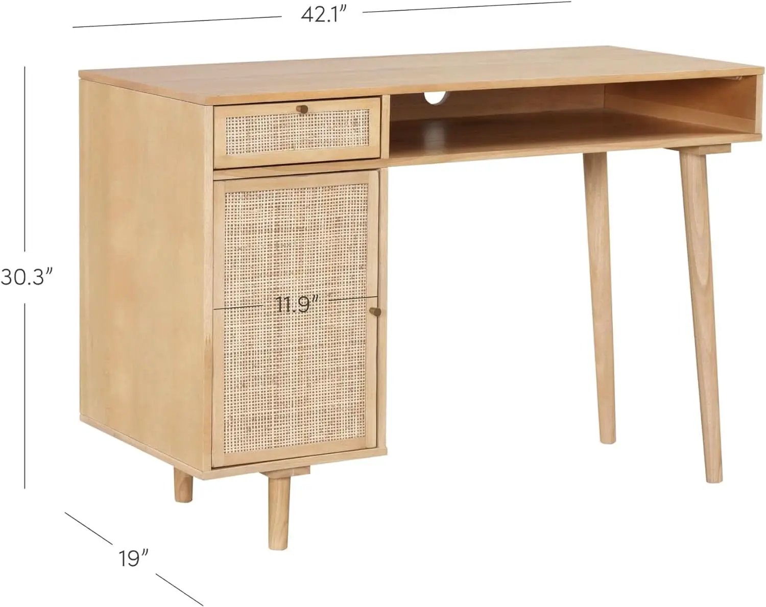 Aaron Modern Desk With Storage In Natural Brown Rattan from PriceLows™