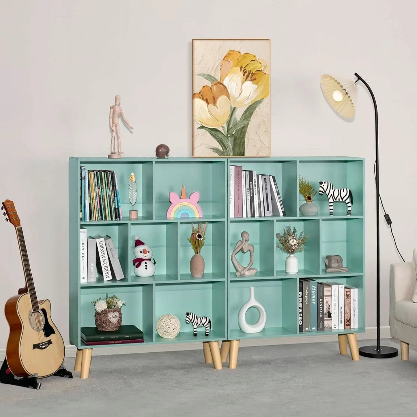 Mint Green 7 Cube Bookcase For Kids Toy Storage Organizer from PriceLows™