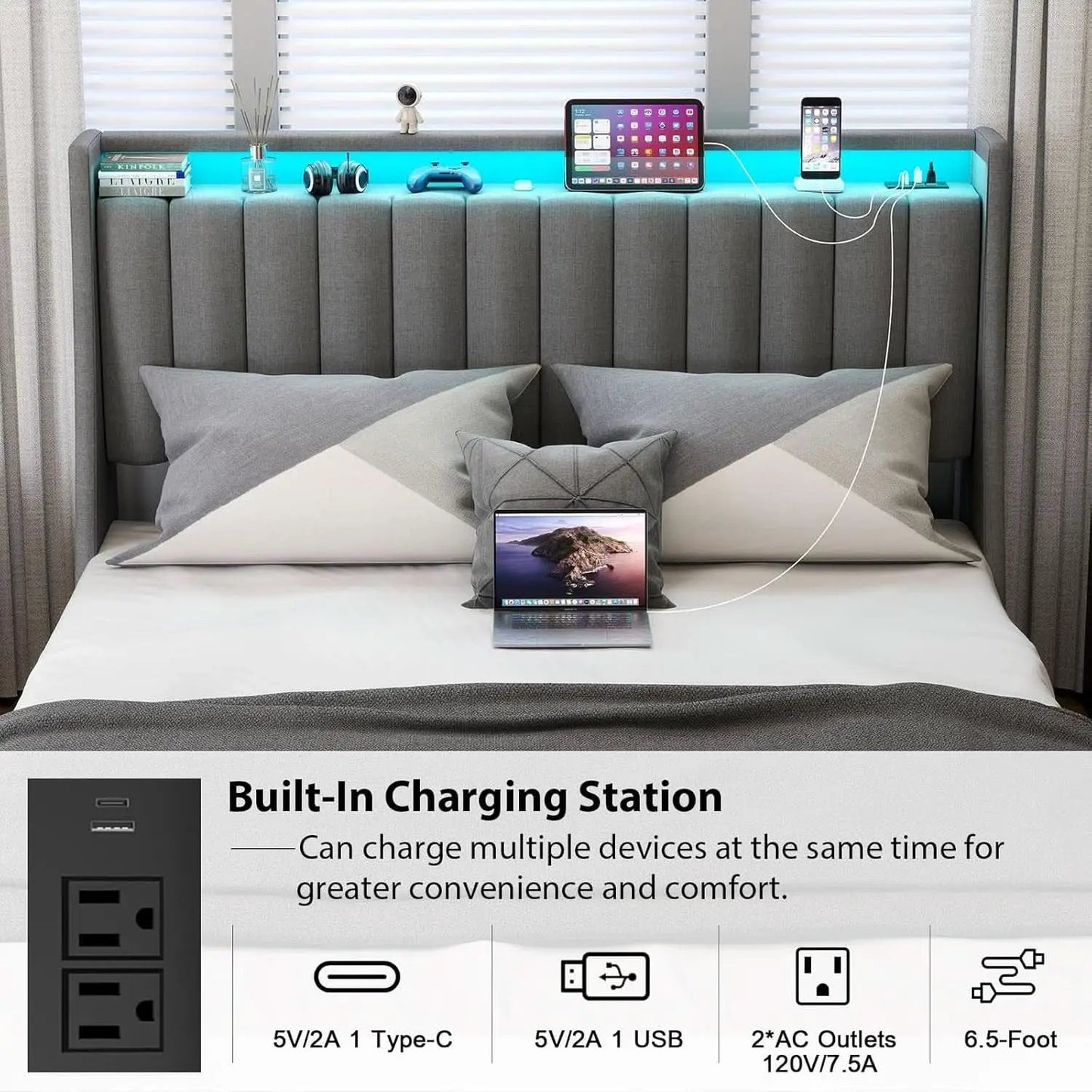 Queen Bed Frame With LED Lights And Storage Drawers from PriceLows™